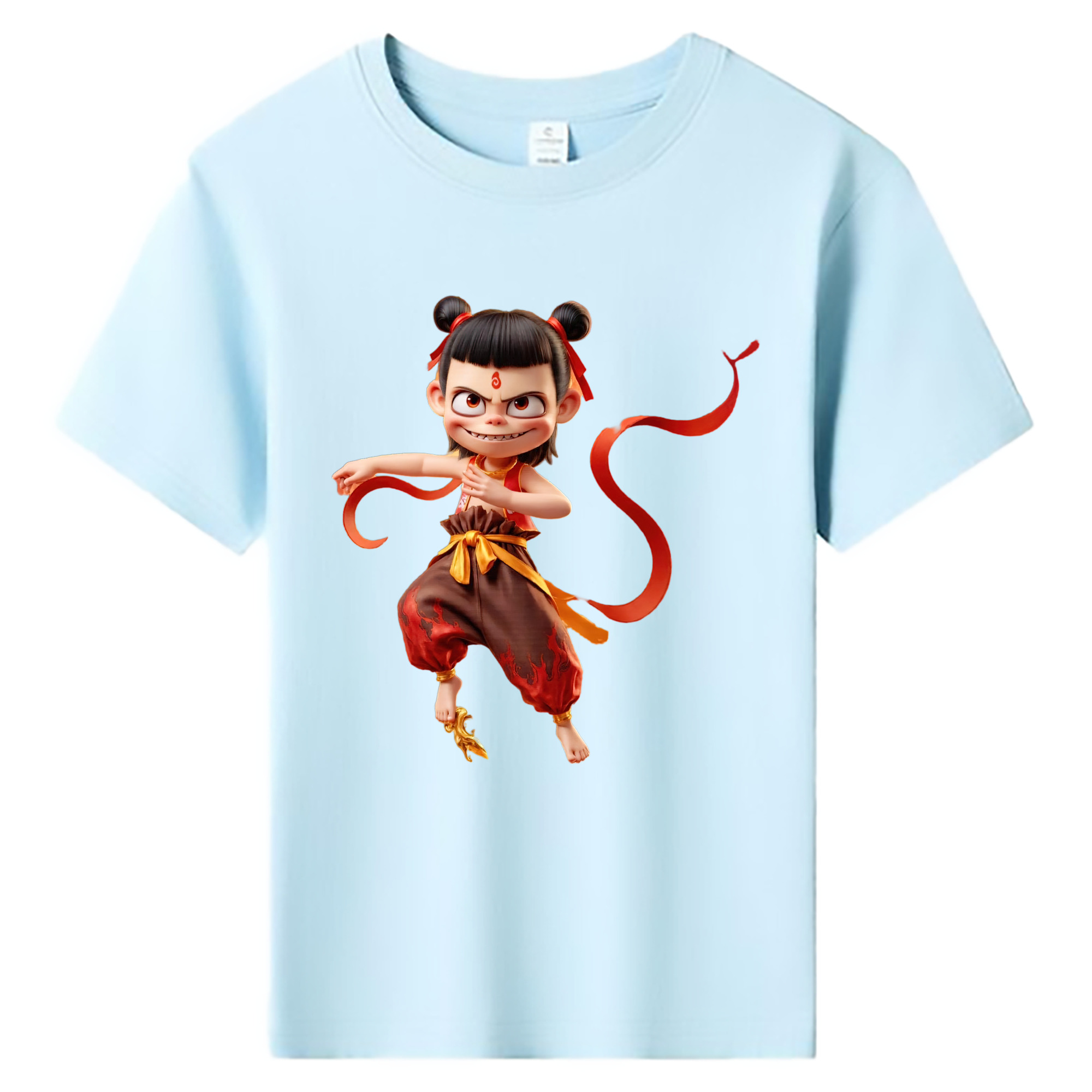 （画像用） Ne Zha 2 ナタ 魔童の大暴れ 綿100％キッズTシャツ（フロントプリント）